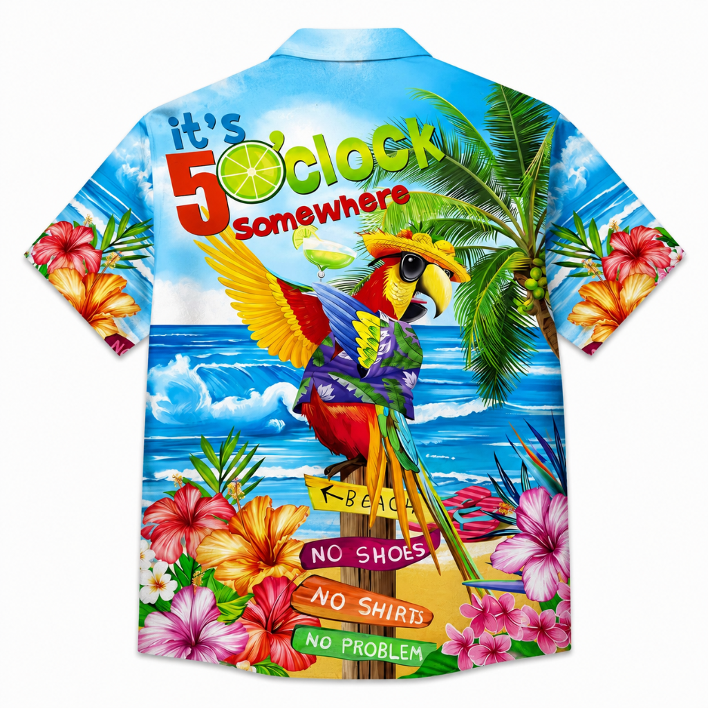 Tropical Parrot Print Hawaiian Beach Shirt