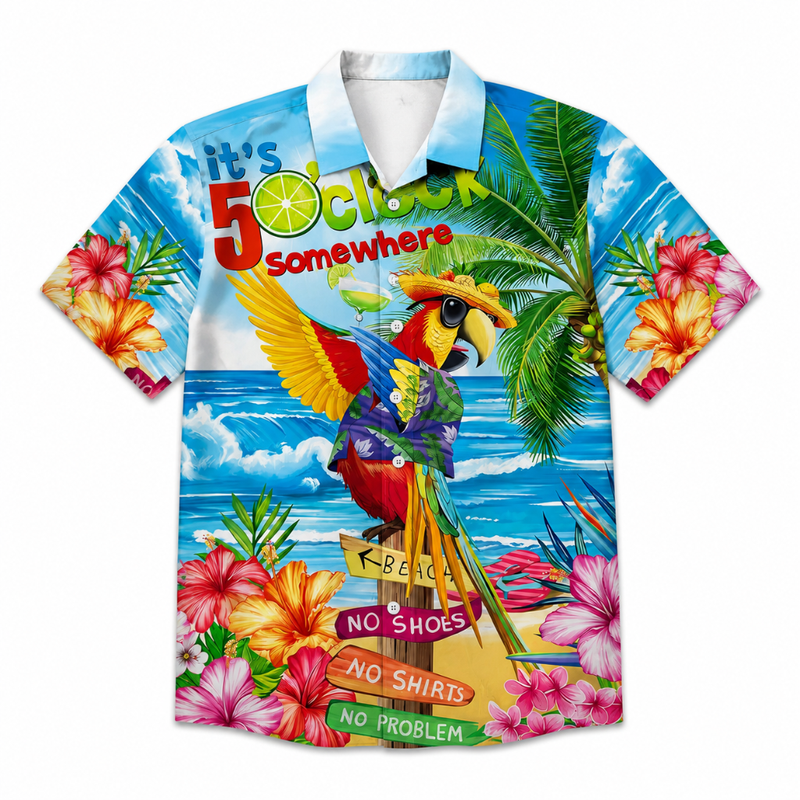 Tropical Parrot Print Hawaiian Beach Shirt