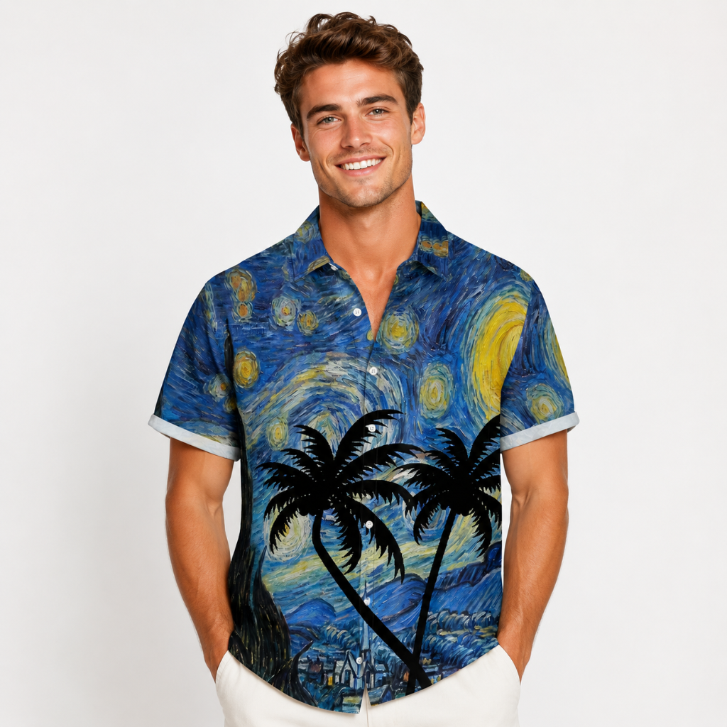 Starry Sky Palm Tree Hawaiian Shirt