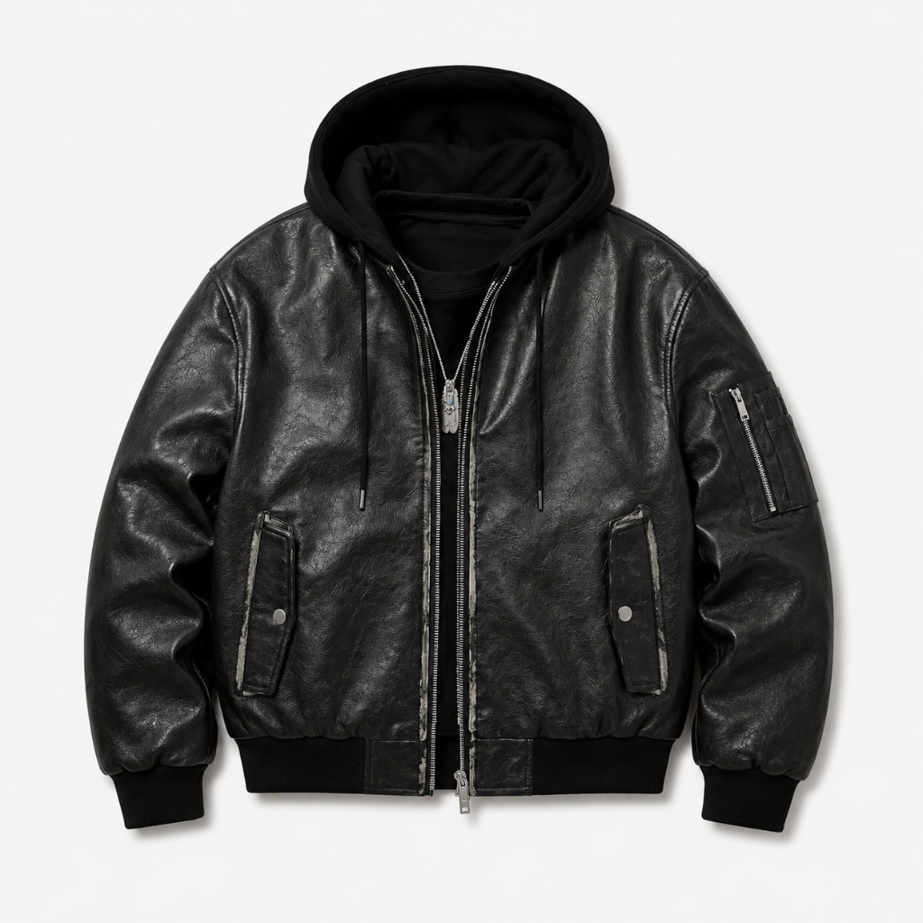 Retro Distressed Washed PU Leather Jacket