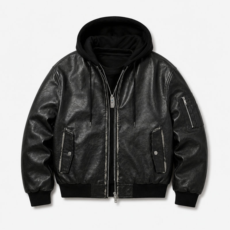 Retro Distressed Washed PU Leather Jacket