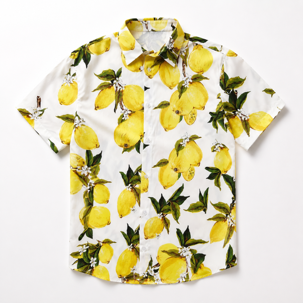 Vibrant Lemon Print Summer Hawaiian Shirt