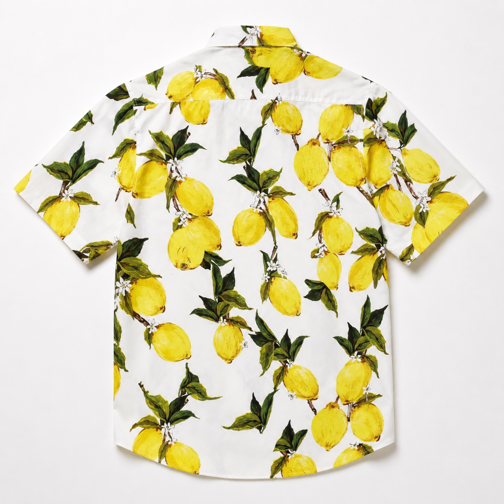 Vibrant Lemon Print Summer Hawaiian Shirt