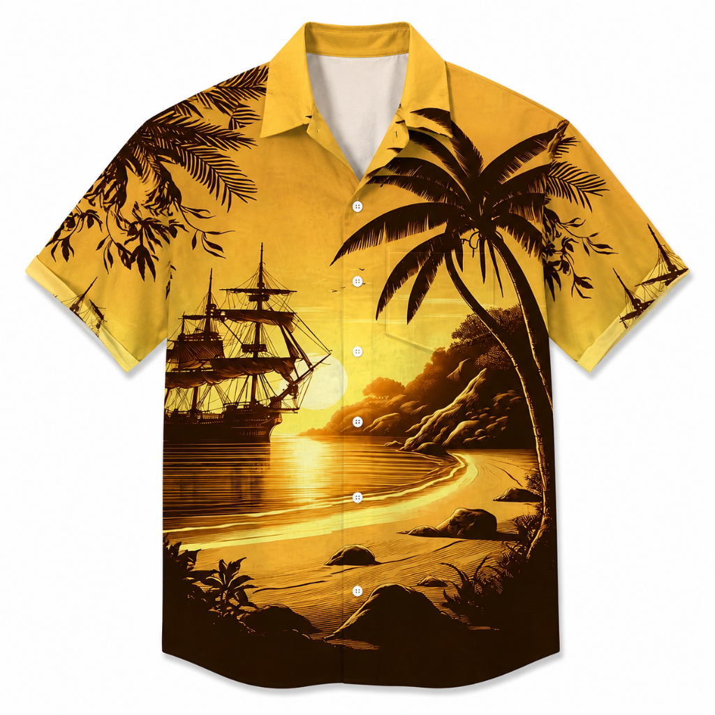 Tropical Sunset Sailboat Button Shirt