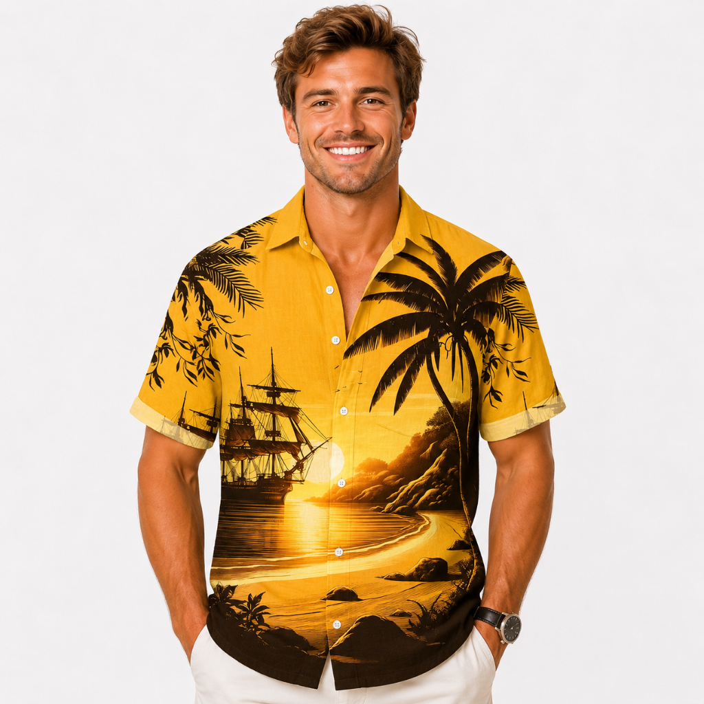 Tropical Sunset Sailboat Button Shirt