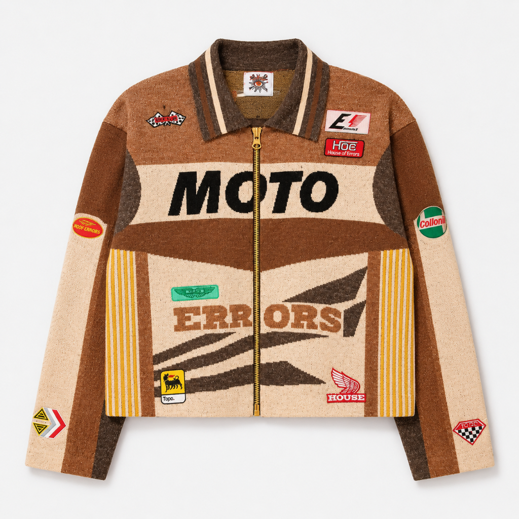 Men's Brown Knitted Moto Jacket