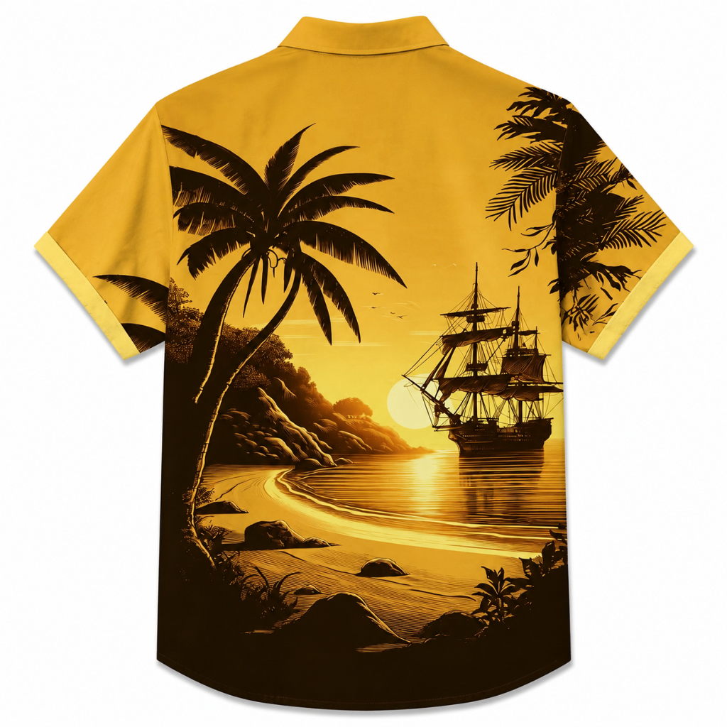 Tropical Sunset Sailboat Button Shirt