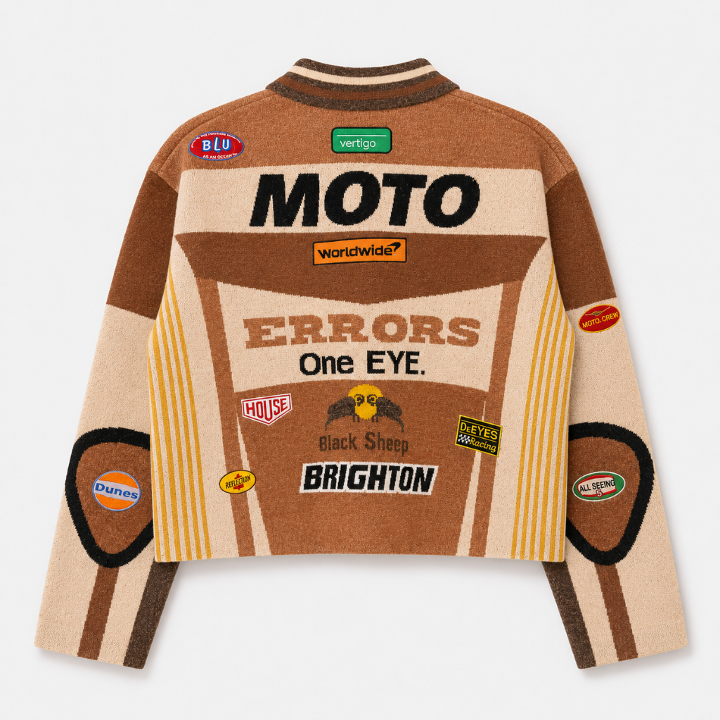 Men's Brown Knitted Moto Jacket