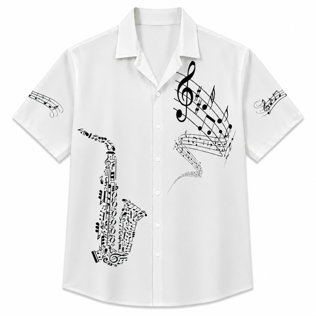 Saxophone Music Print Button Shirt