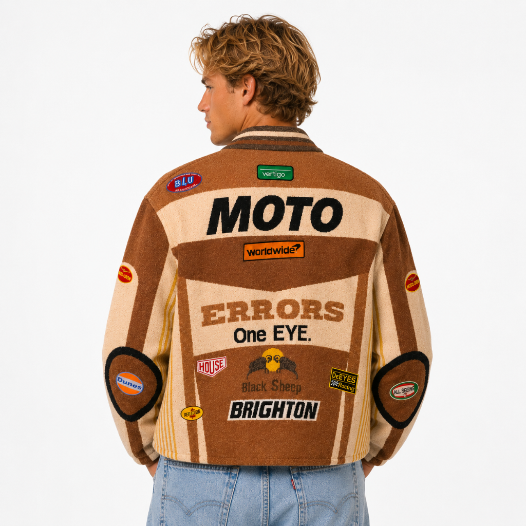 Men's Brown Knitted Moto Jacket