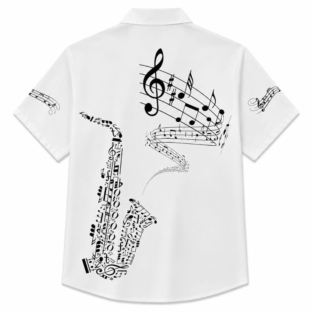 Saxophone Music Print Button Shirt