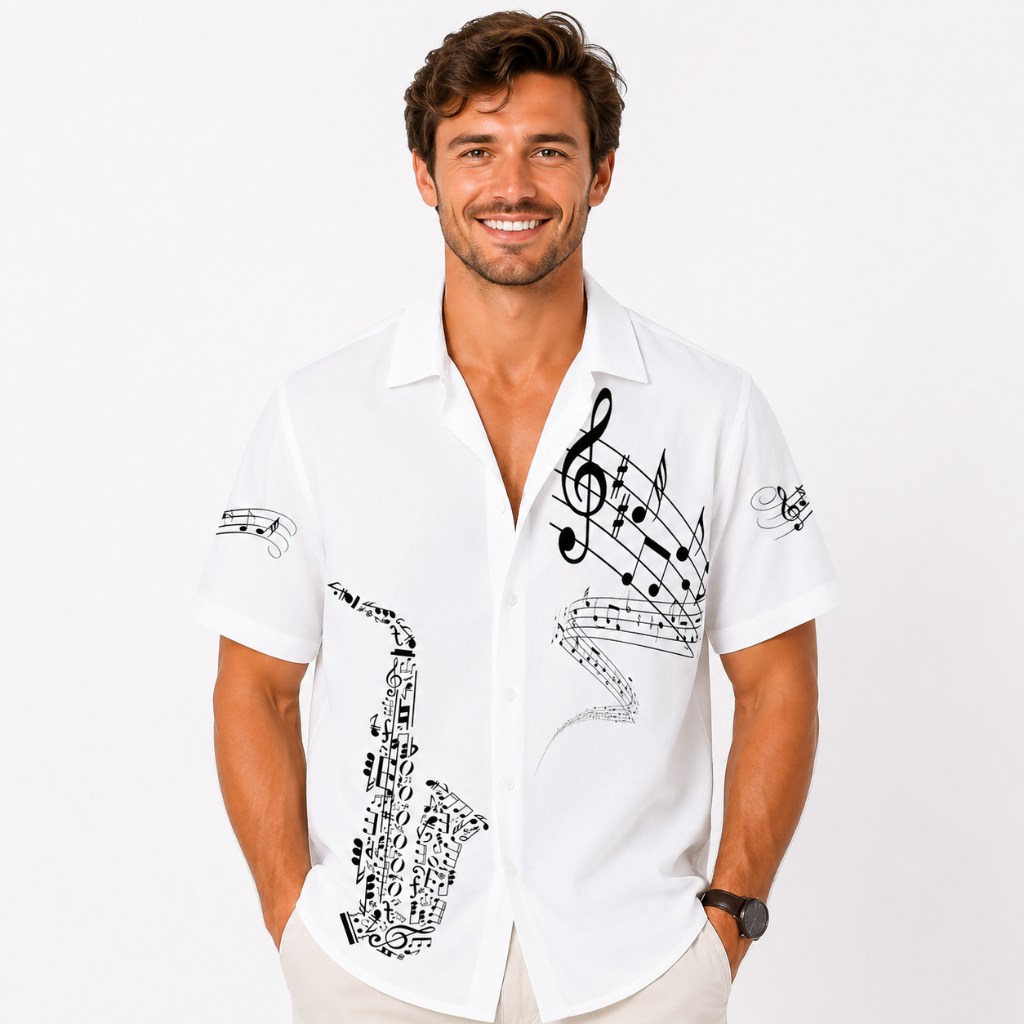 Saxophone Music Print Button Shirt
