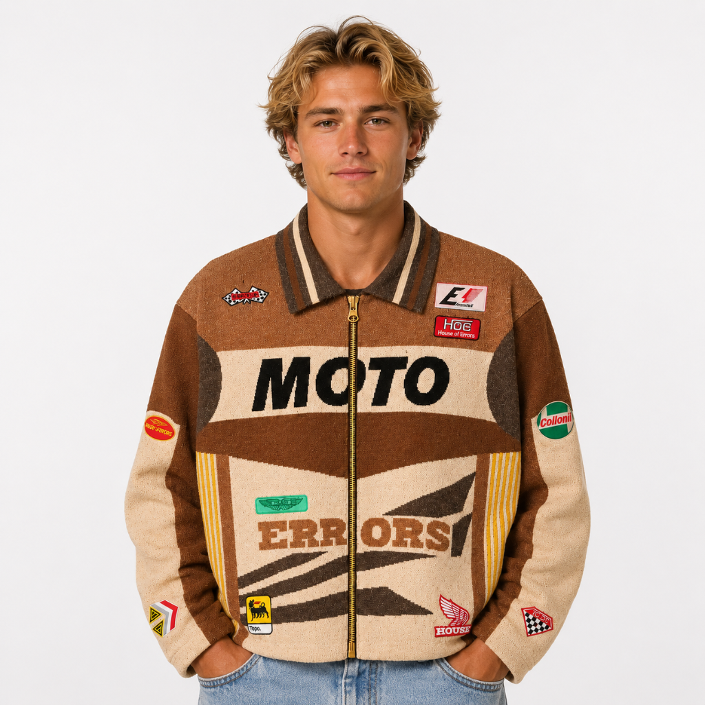 Men's Brown Knitted Moto Jacket