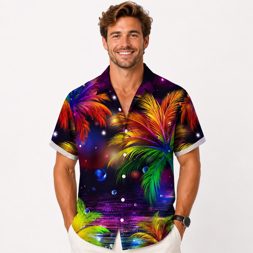 Plus Size Tropical Sunset Button Shirt
