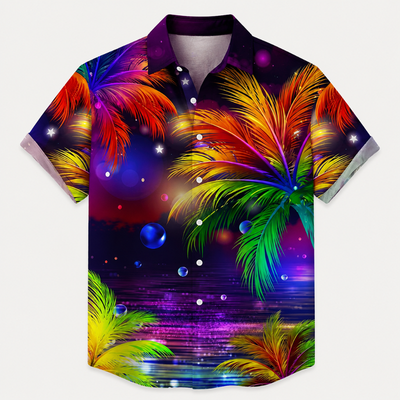 Plus Size Tropical Sunset Button Shirt