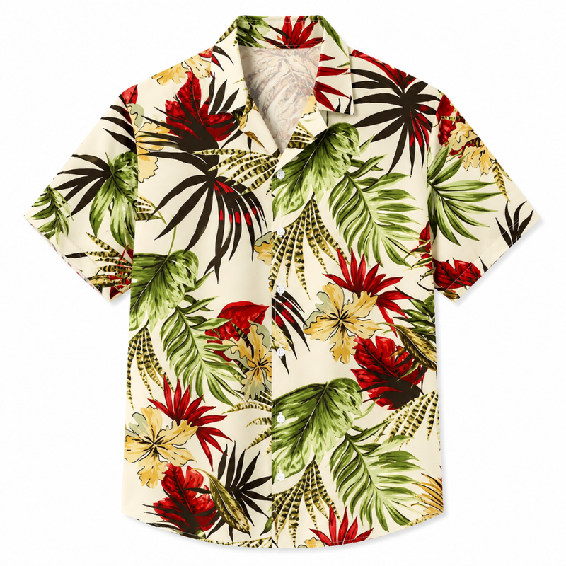 Leaf Print Hawaiian Button Shirt