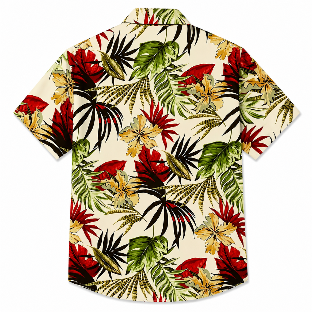 Leaf Print Hawaiian Button Shirt