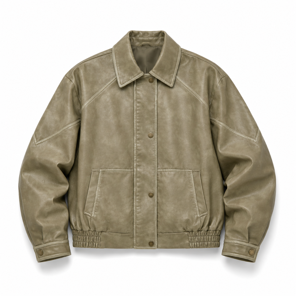 Vintage Faux Leather Oversized Bomber Jacket