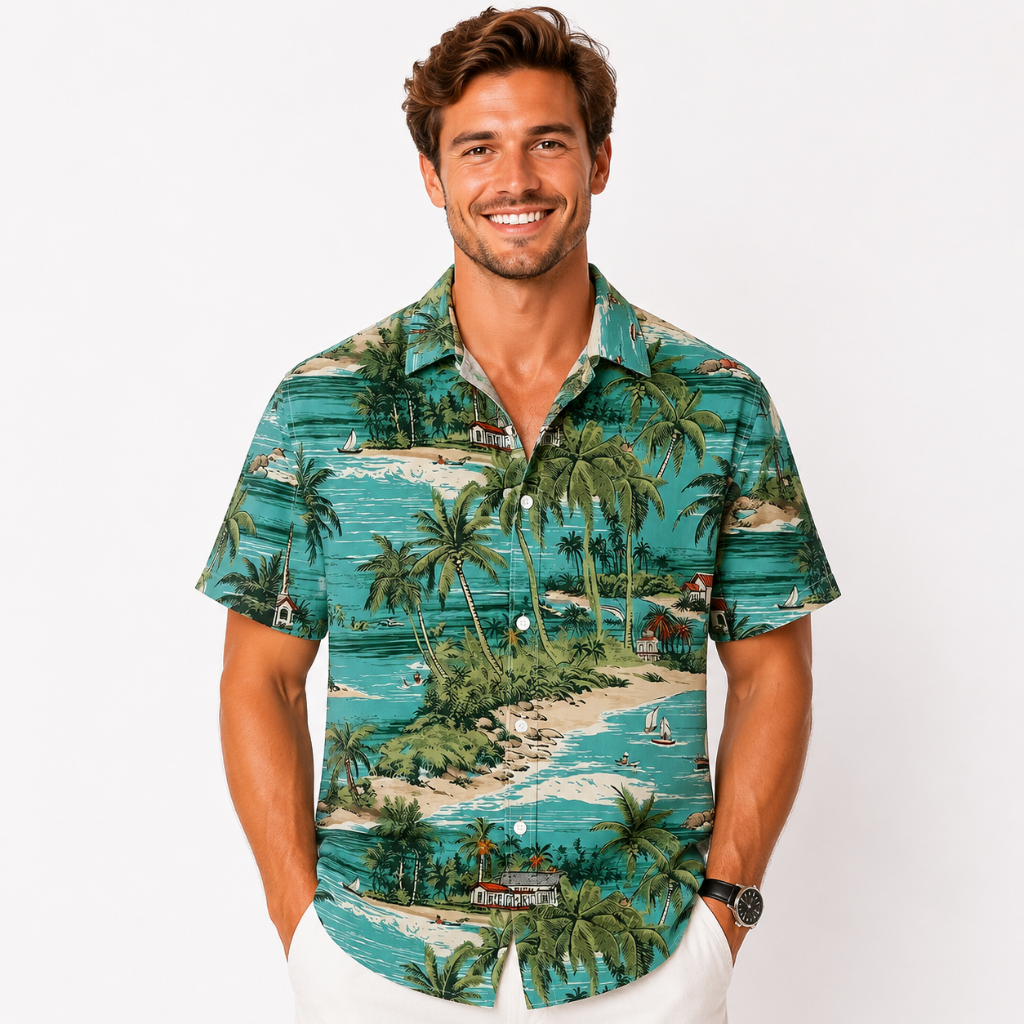Island Paradise Print Button Shirt