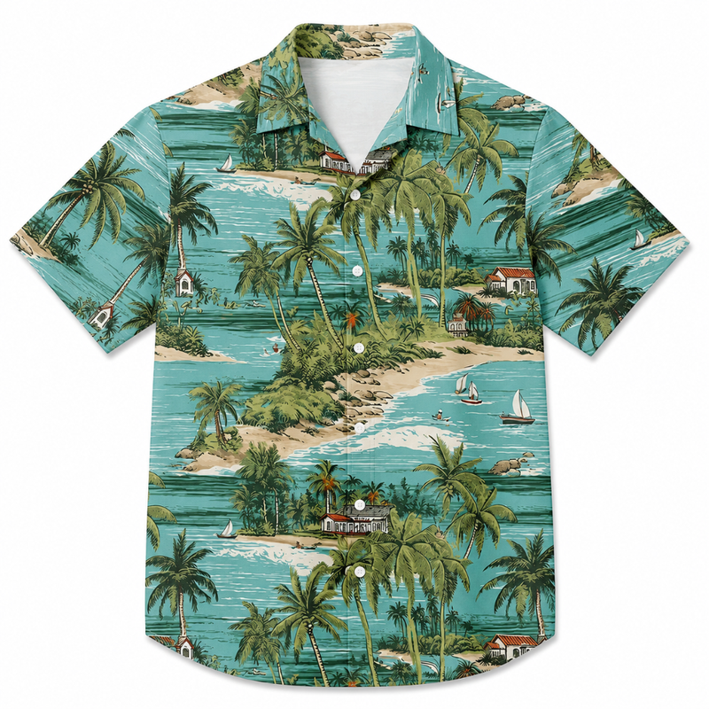 Island Paradise Print Button Shirt