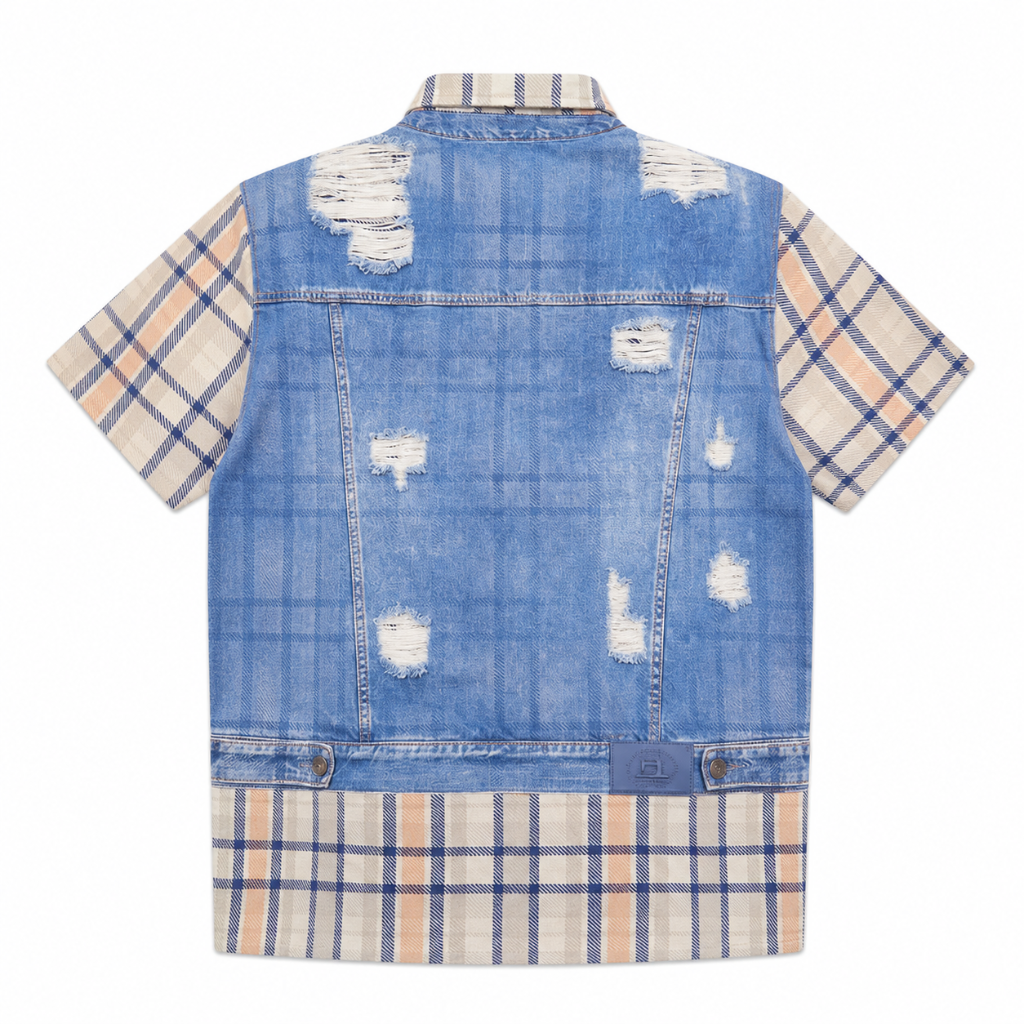 Layered Plaid Denim Print Shirt