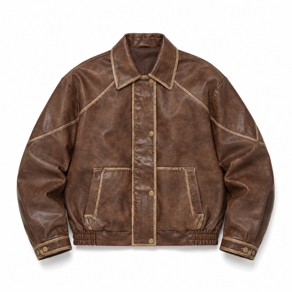Vintage Faux Leather Oversized Bomber Jacket