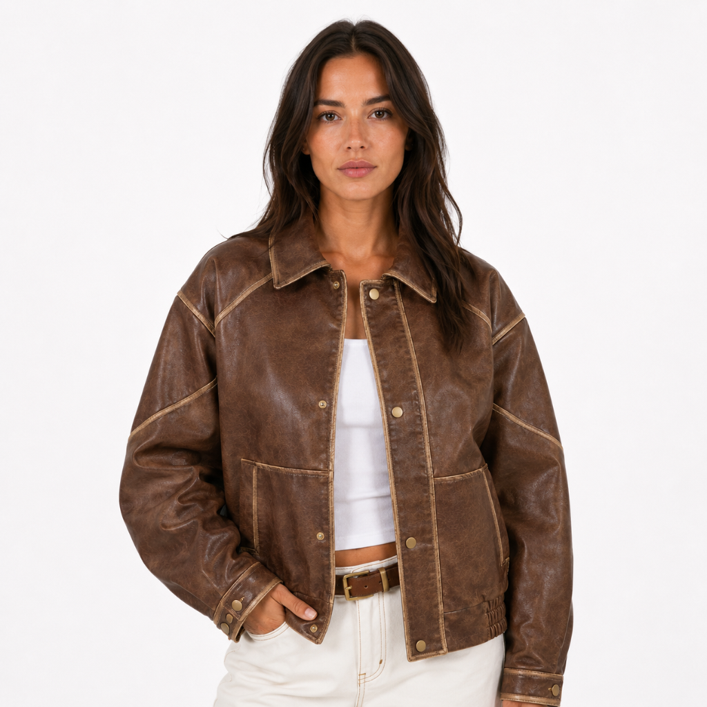 Vintage Faux Leather Oversized Bomber Jacket