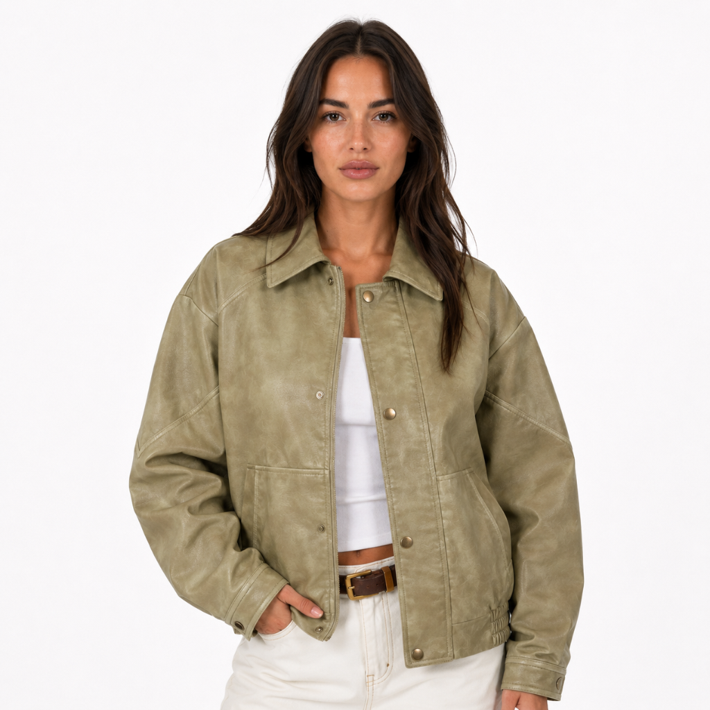 Vintage Faux Leather Oversized Bomber Jacket