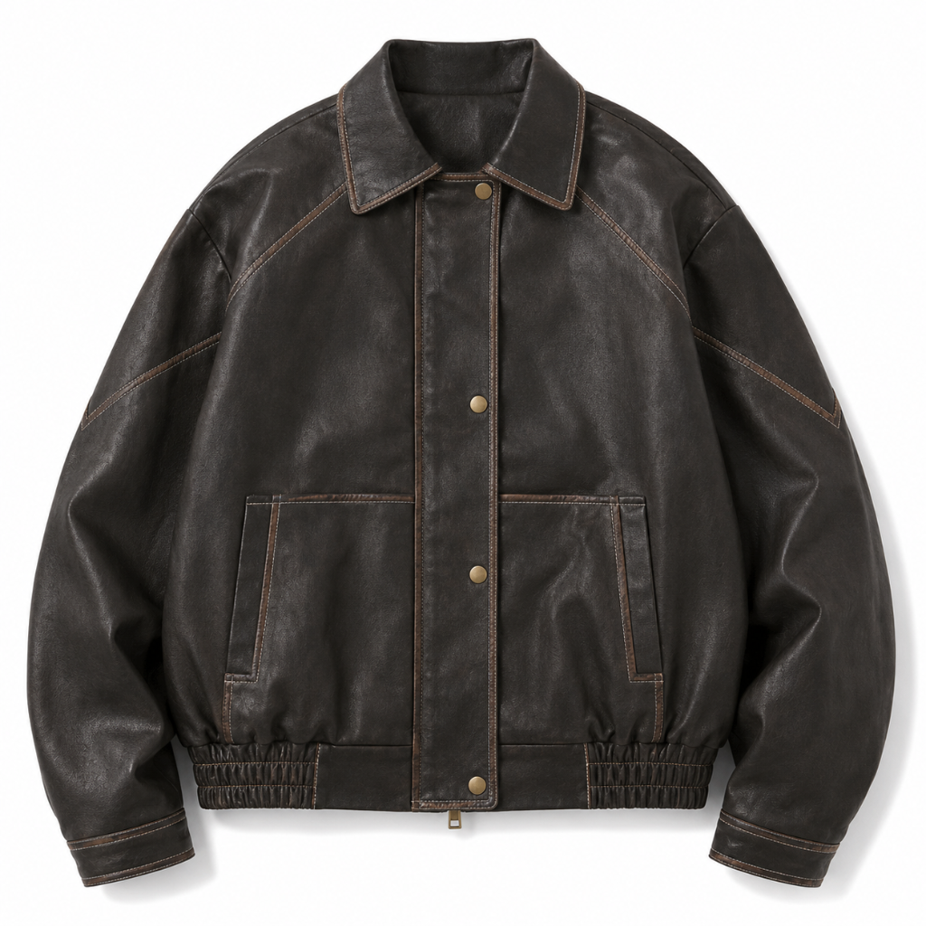 Vintage Faux Leather Oversized Bomber Jacket
