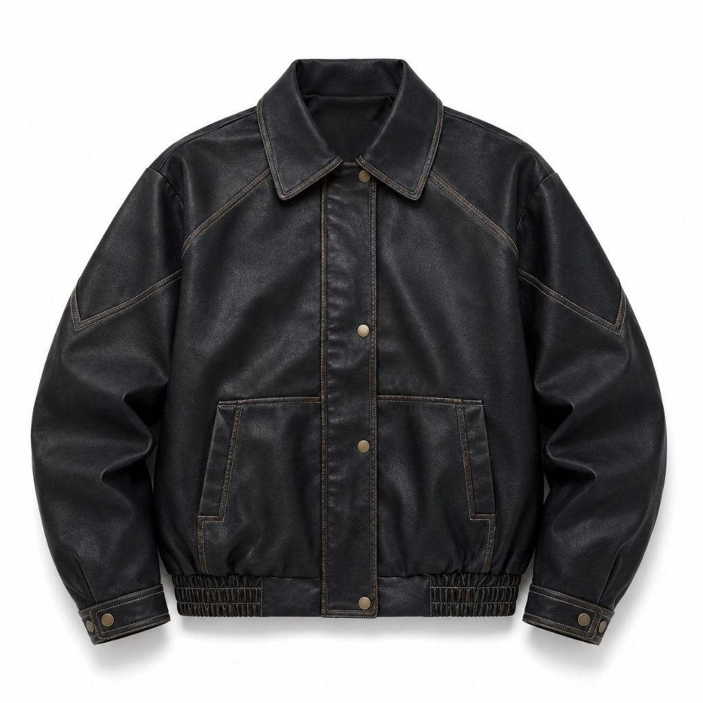 Vintage Faux Leather Oversized Bomber Jacket