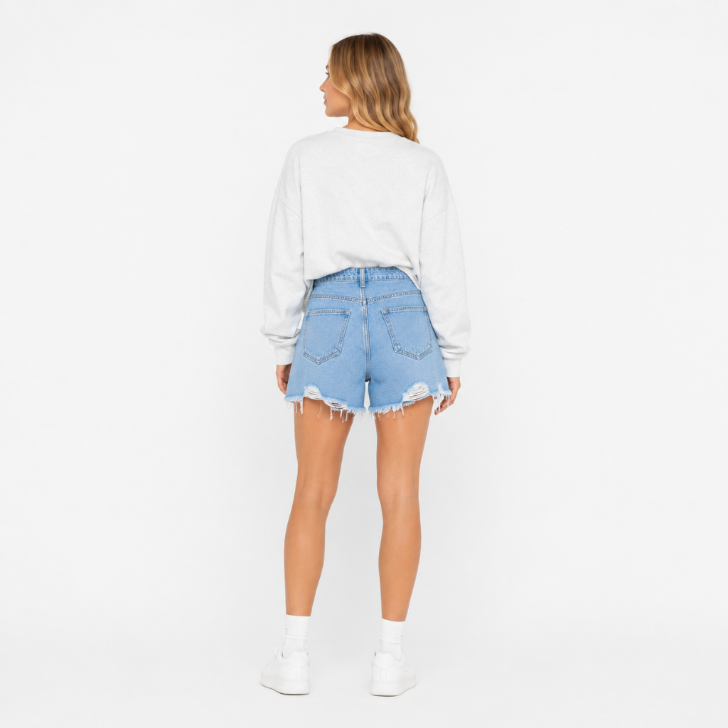 Women's Retro Washed Ripped Denim Shorts