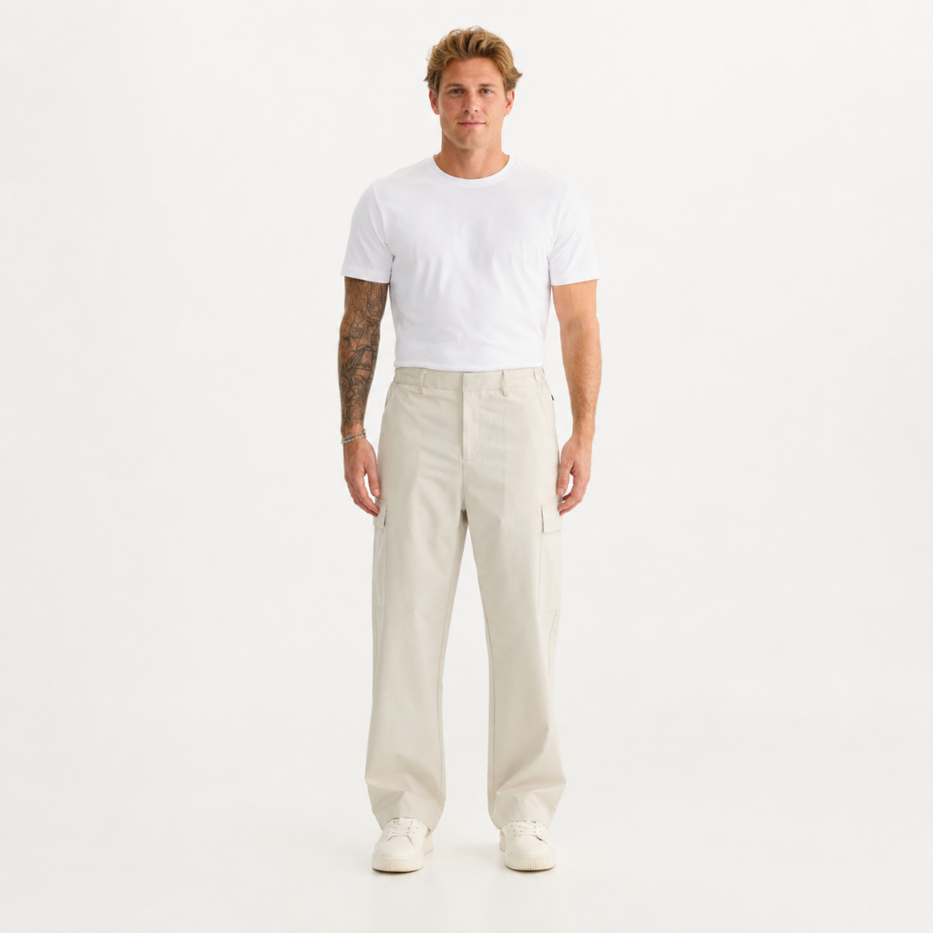 Cream Relaxed Fit Baggy Cargo Pant
