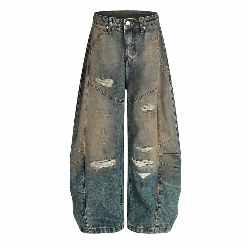 Distressed Mud-Dyed Vintage Baggy Jeans