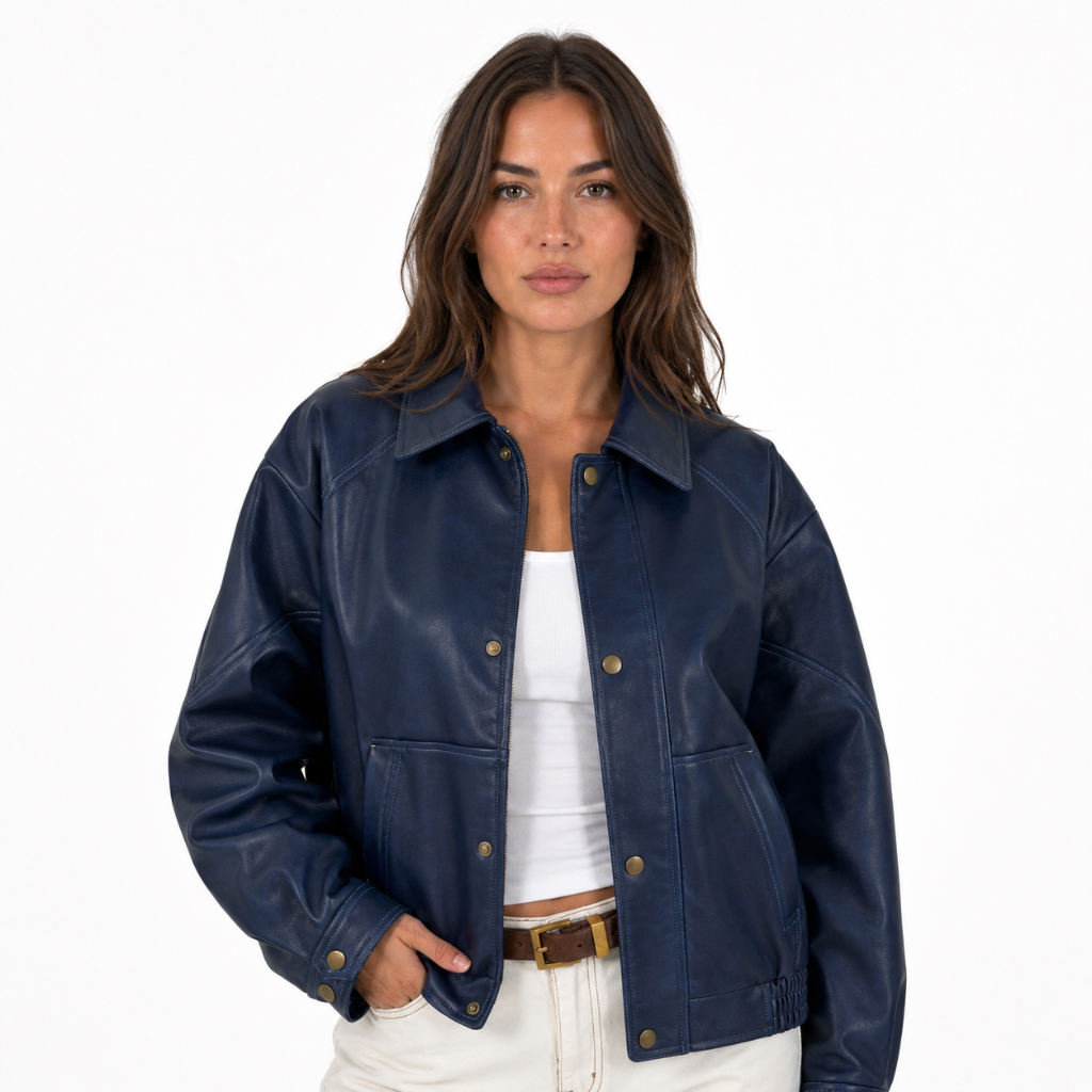 Vintage Faux Leather Oversized Bomber Jacket