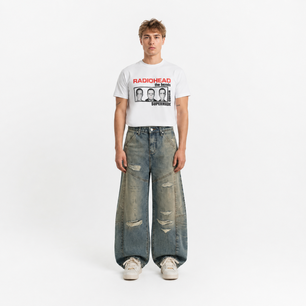 Distressed Mud-Dyed Vintage Baggy Jeans