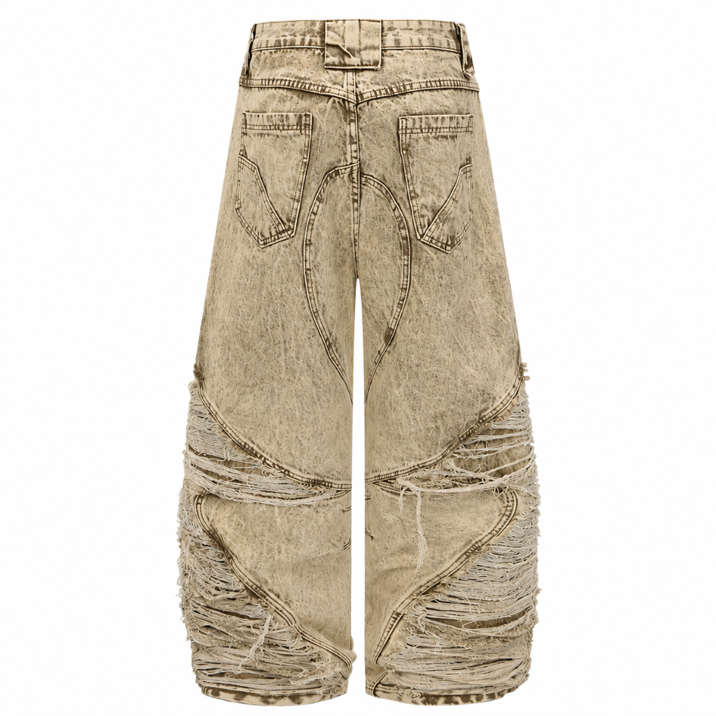Raw Edge Panel Distressed Baggy Jeans