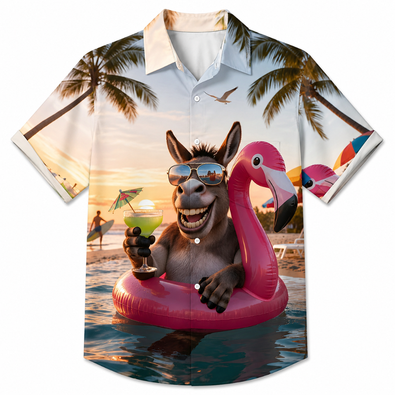 Beach Escape Flamingo Button Shirt