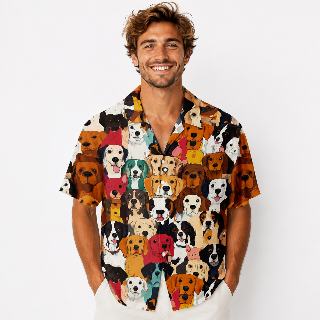 Cute Dog Print Hawaiian Beach Shirt