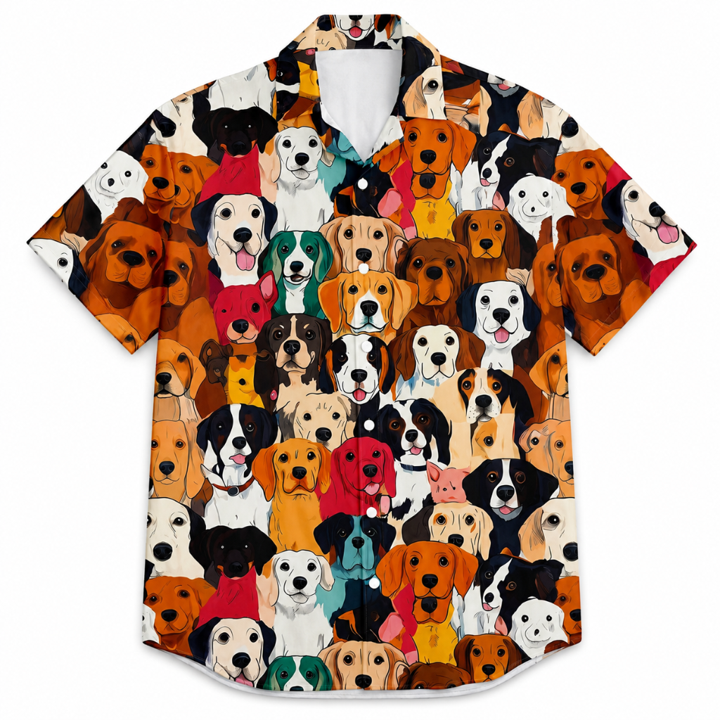 Cute Dog Print Hawaiian Beach Shirt