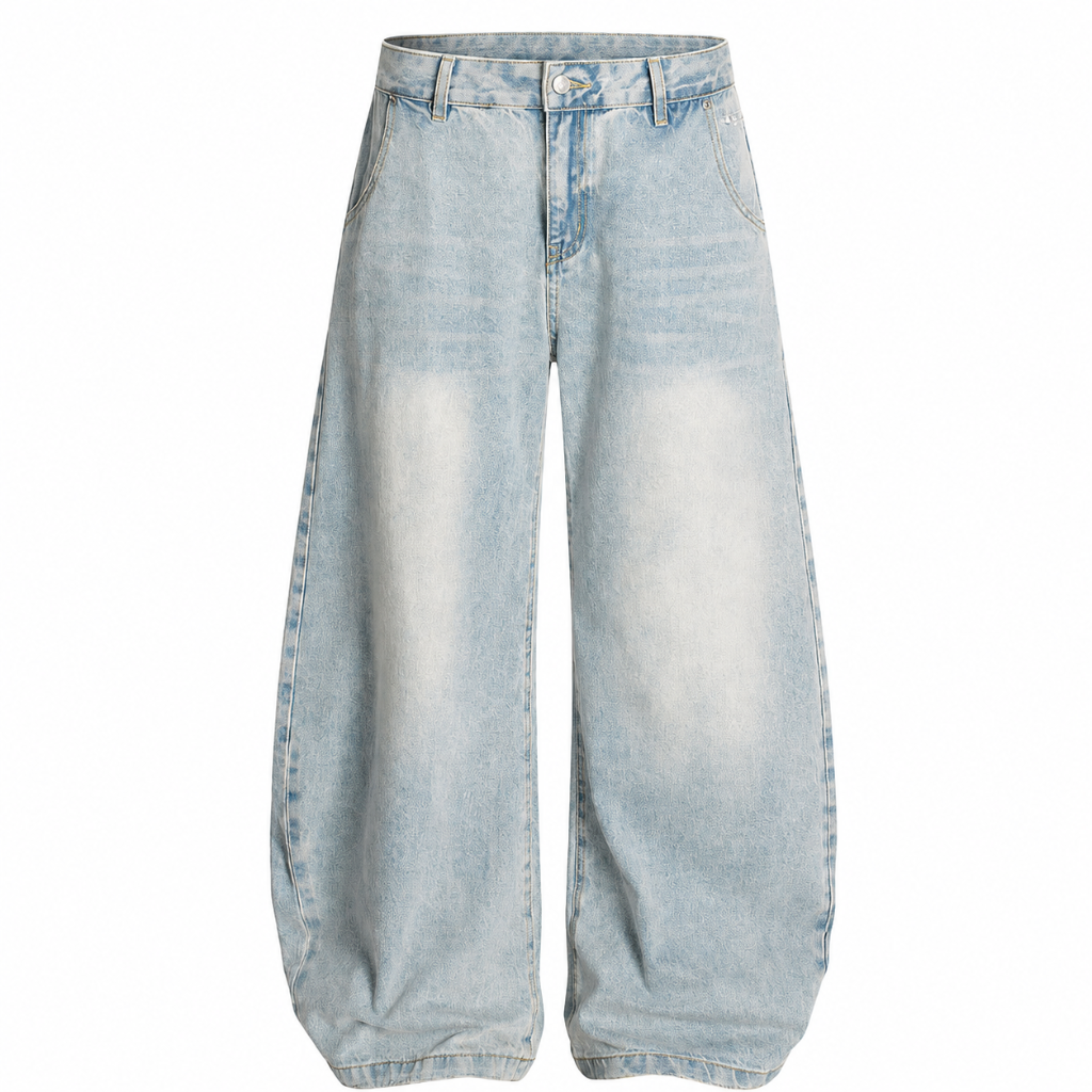 Vintage Wash Distressed Barrel Jeans