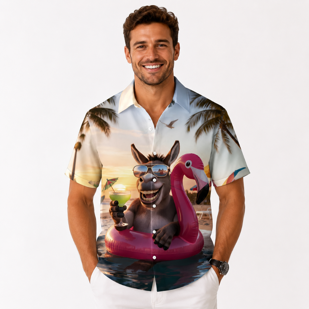 Beach Escape Flamingo Button Shirt