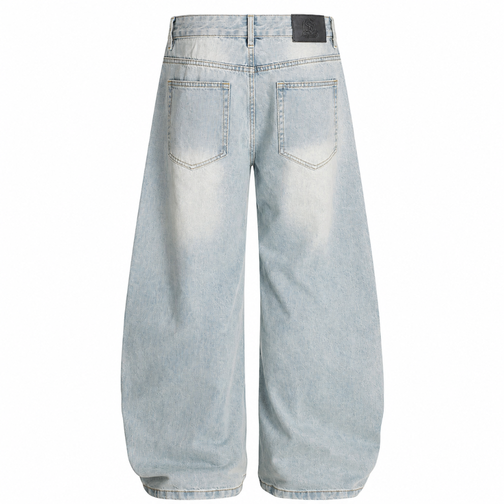 Vintage Wash Distressed Barrel Jeans