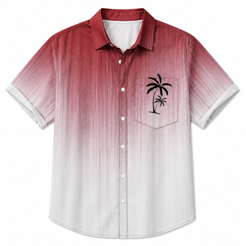 Hawaiian Coconut Tree Gradient Button Shirt