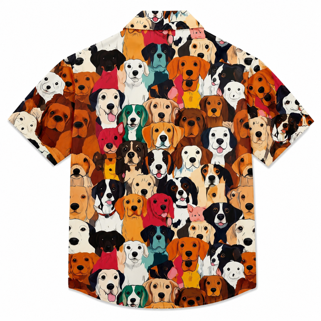 Cute Dog Print Hawaiian Beach Shirt
