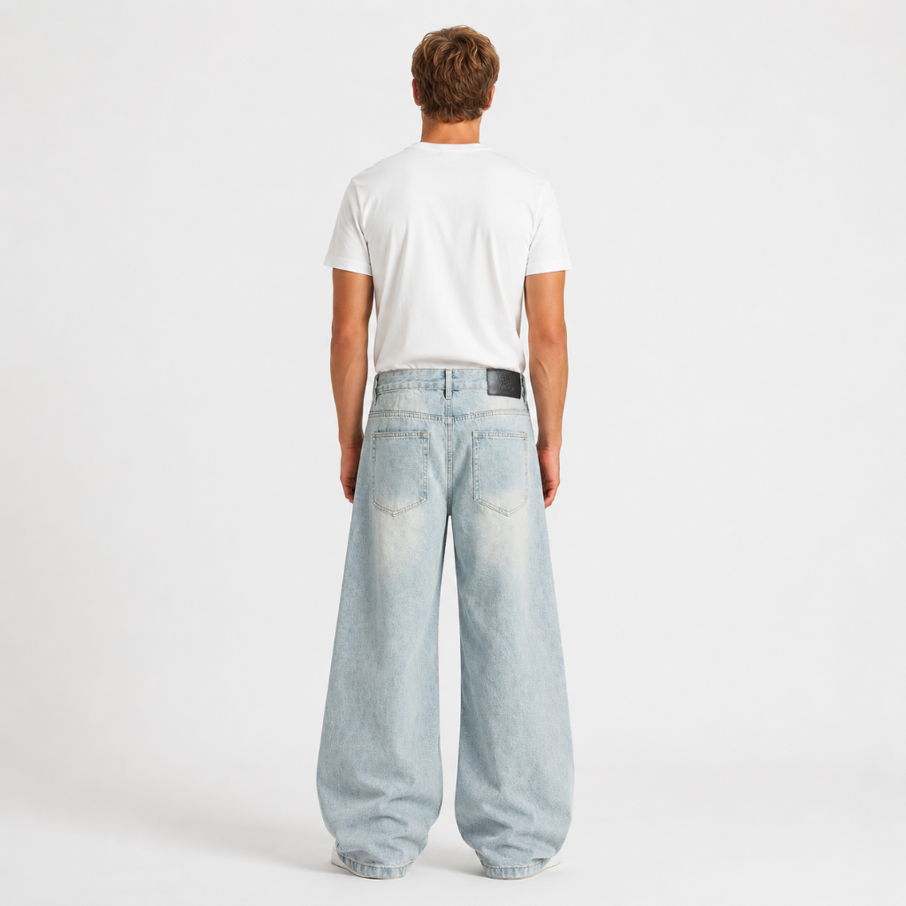 Vintage Wash Distressed Barrel Jeans