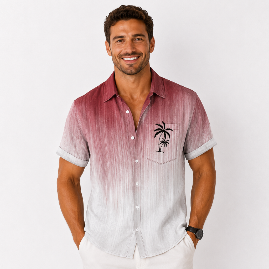 Hawaiian Coconut Tree Gradient Button Shirt
