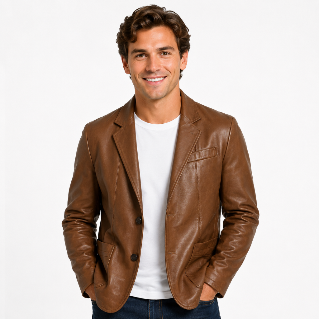 Classic Leather Men's Side Pocket Jacket