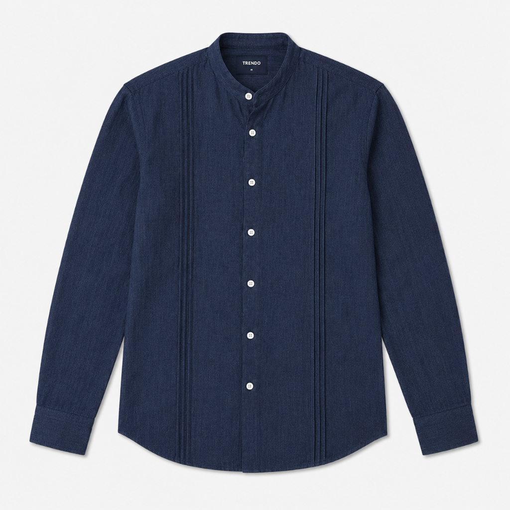 Stand Collar Long Sleeve Button- Up Shirt