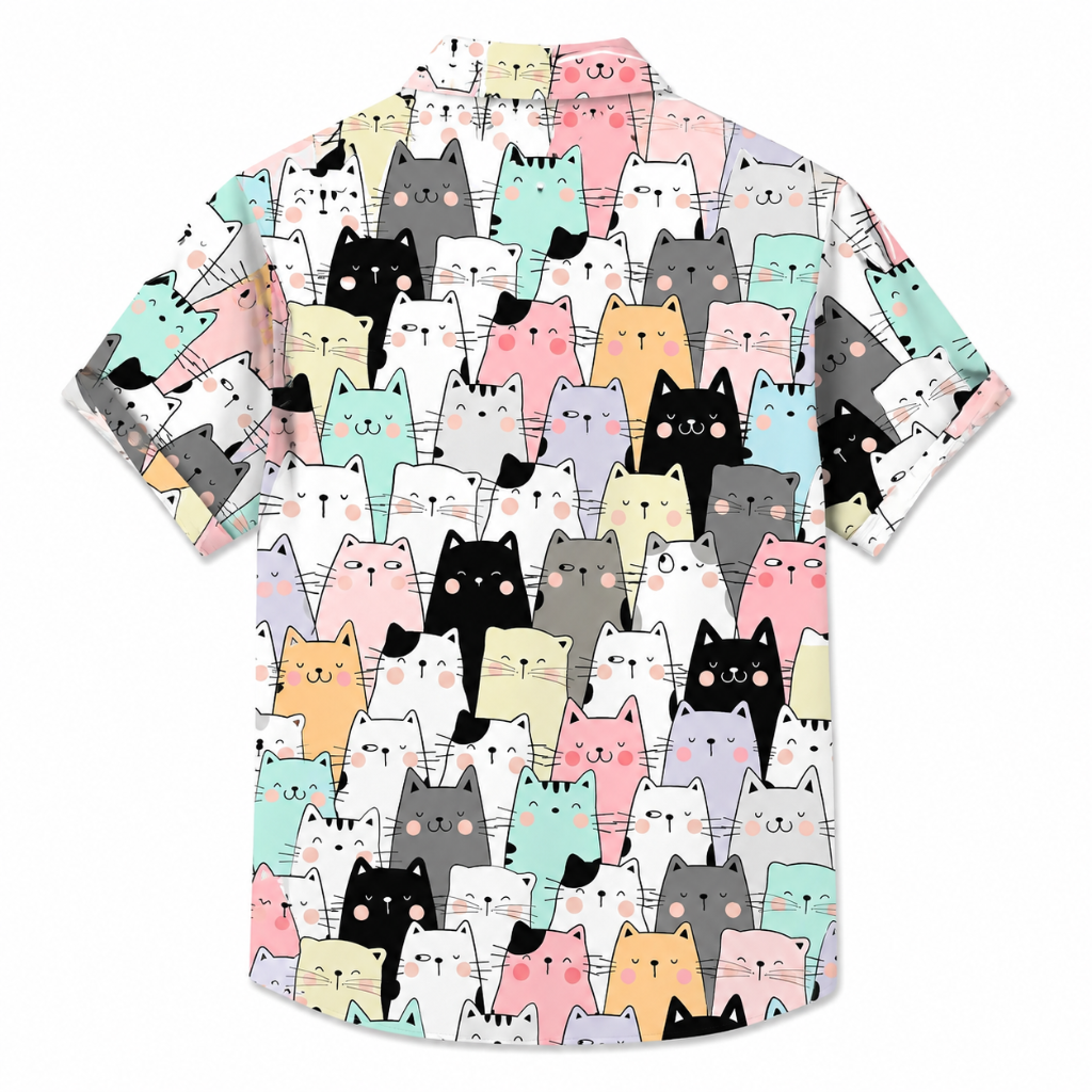 Cartoon Cat Hawaiian Button Shirt