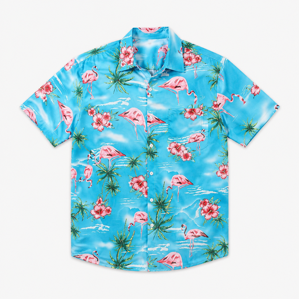 Flamingo Hawaiian Button Up Beach Shirt